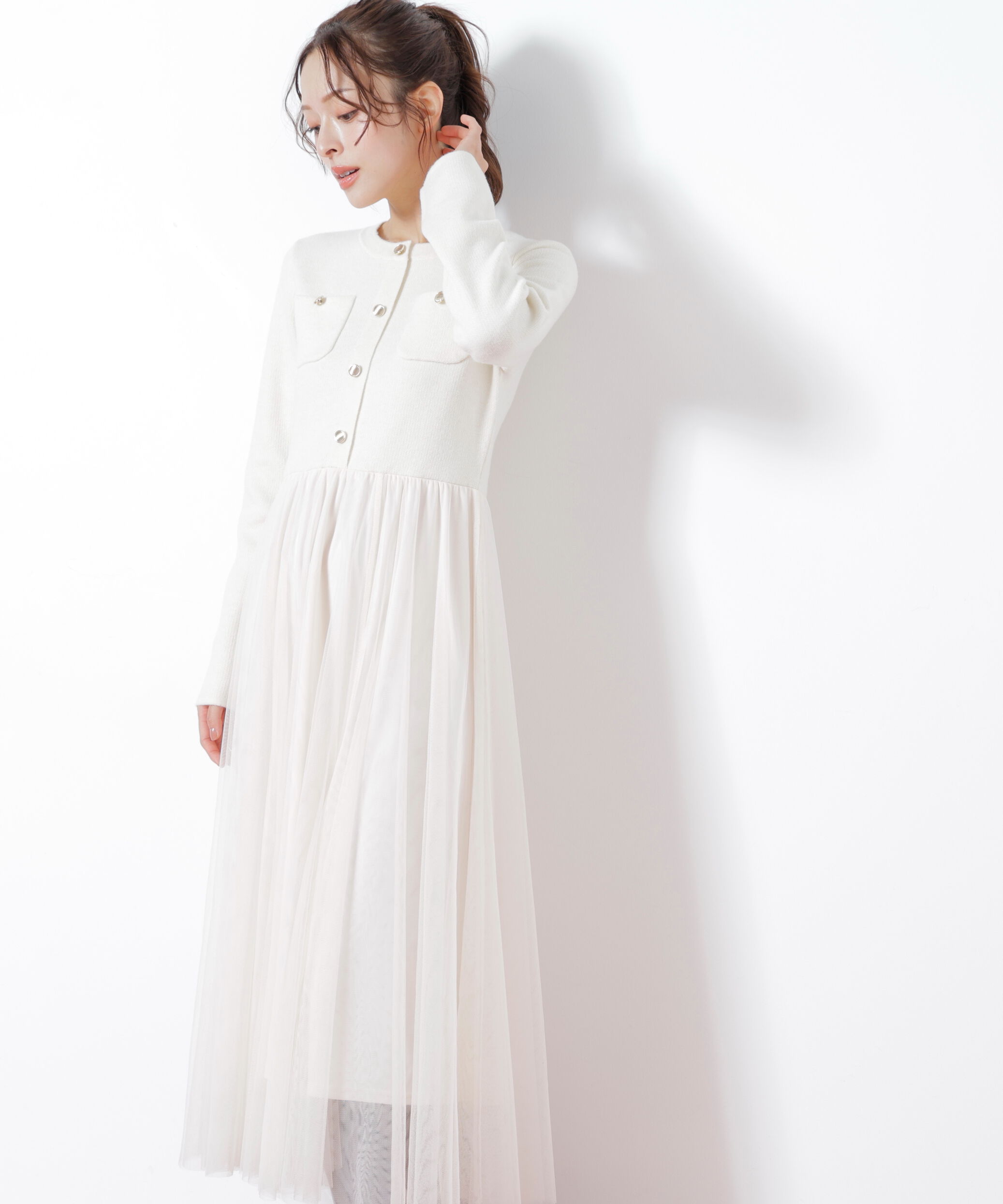  「ニットジャケットドッキングワンピース」|ワンピース|