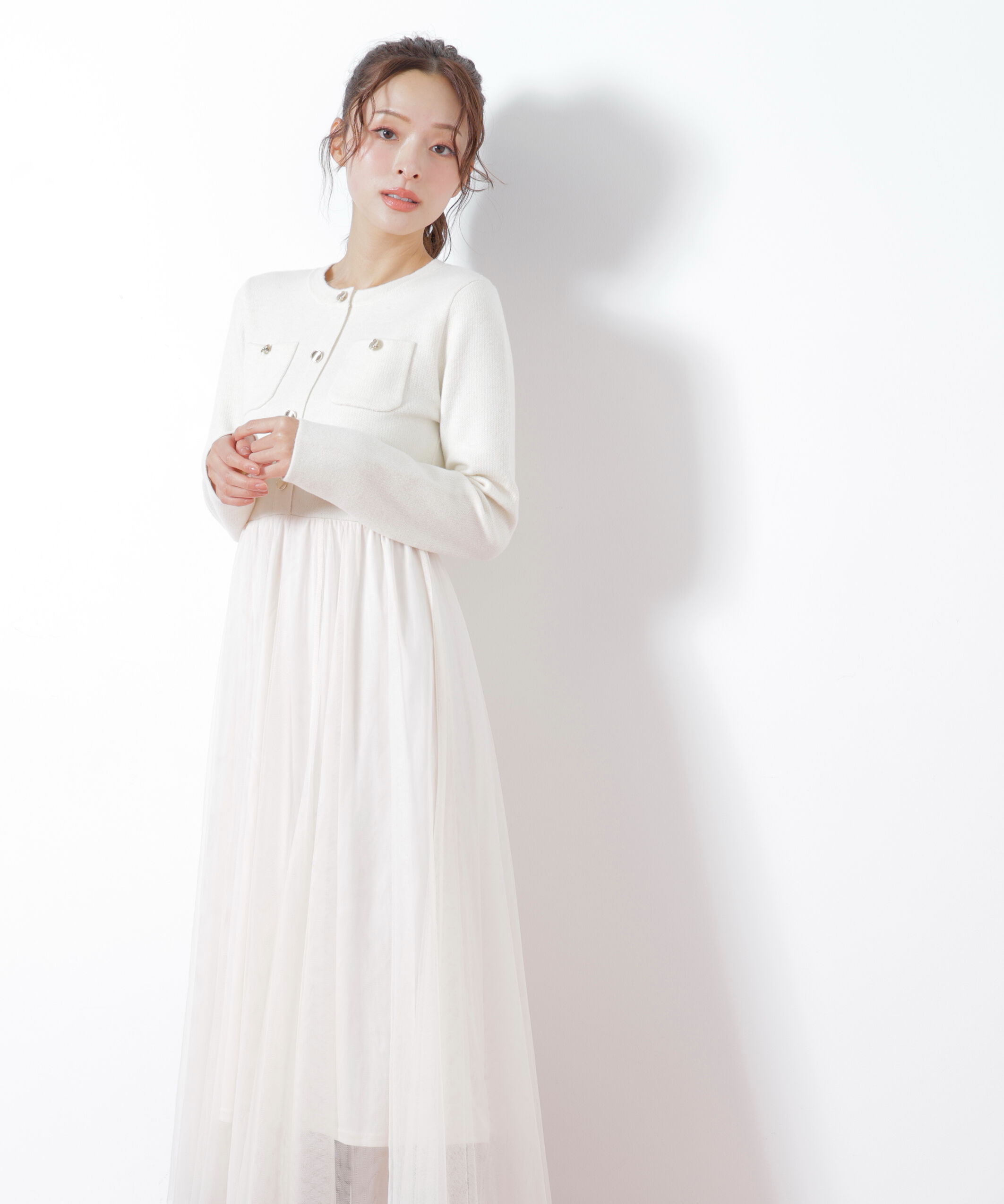  「ニットジャケットドッキングワンピース」|ワンピース|