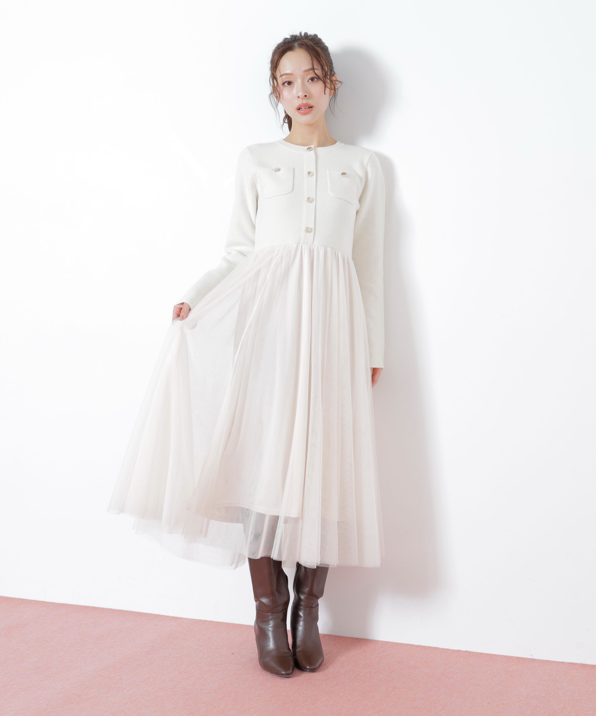  「ニットジャケットドッキングワンピース」|ワンピース|