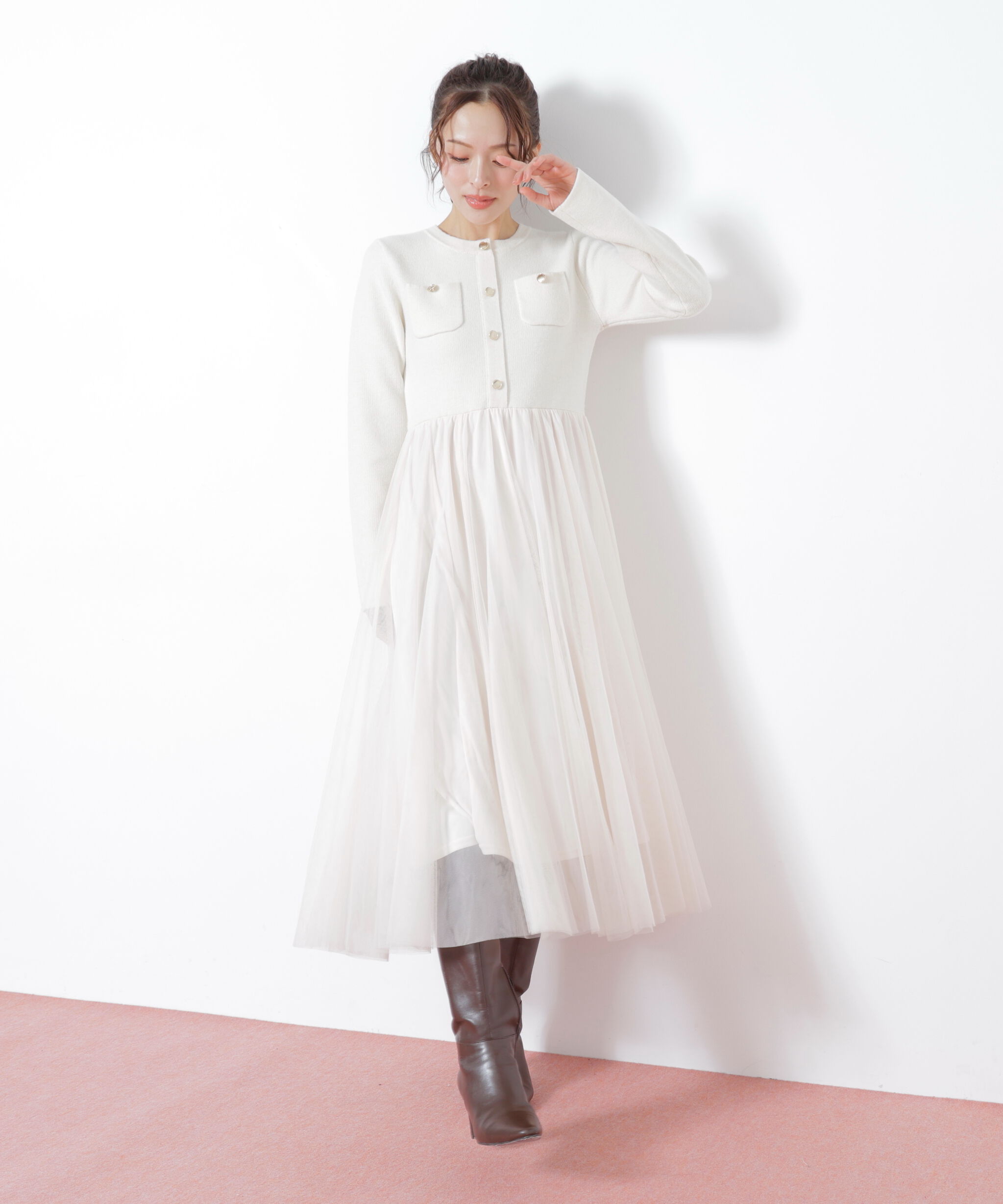  「ニットジャケットドッキングワンピース」|ワンピース|