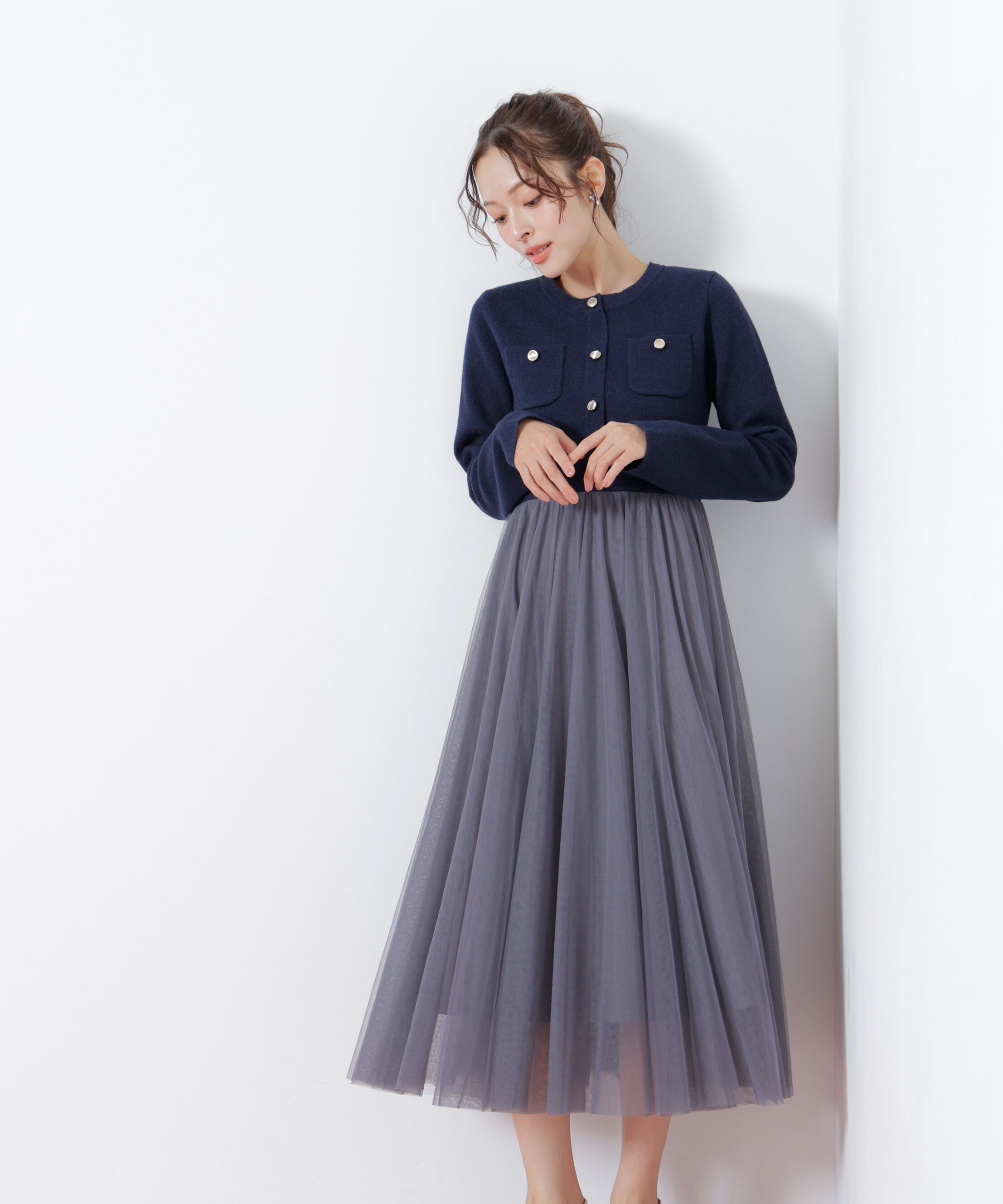  「ニットジャケットドッキングワンピース」|ワンピース|