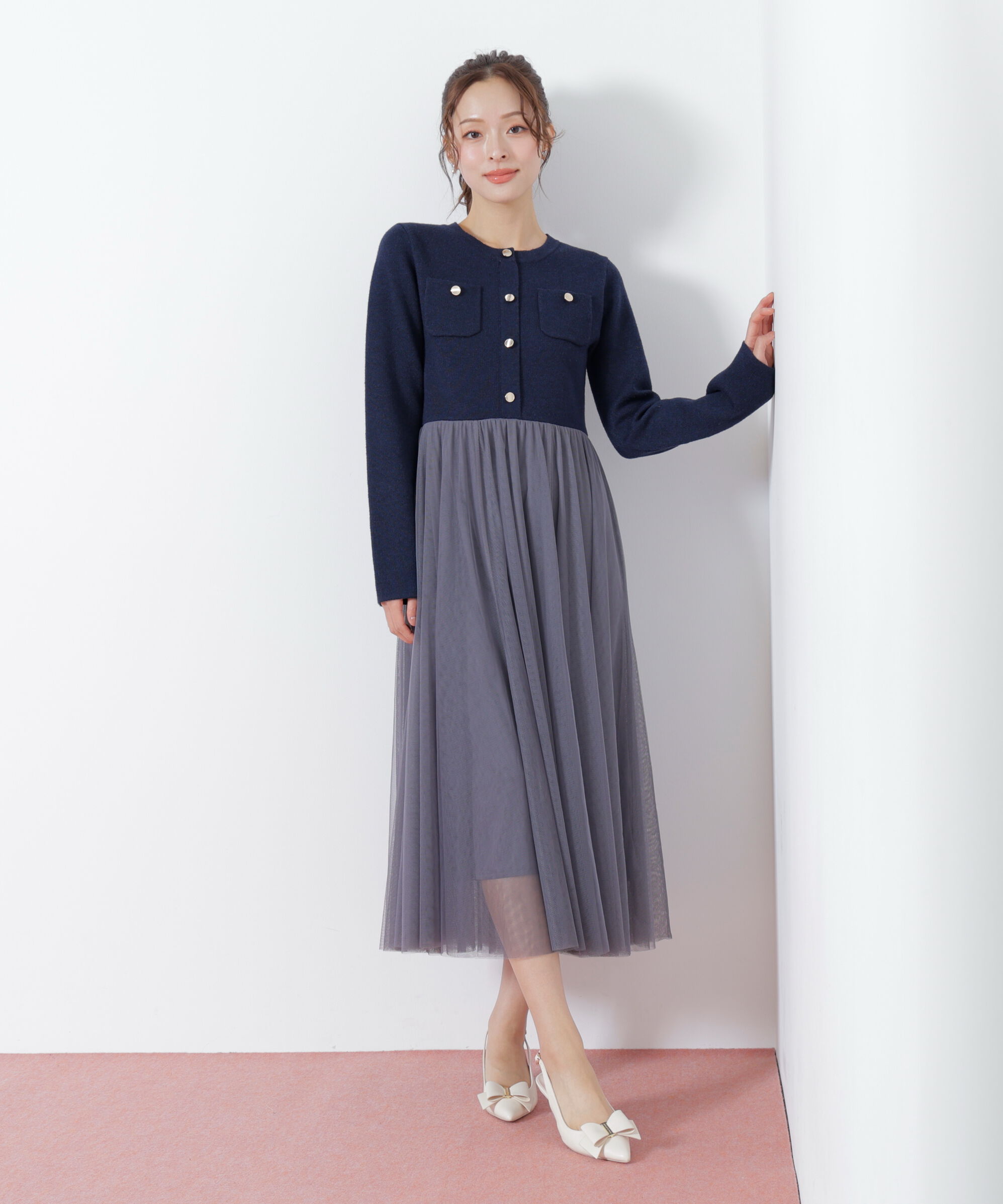  「ニットジャケットドッキングワンピース」|ワンピース|