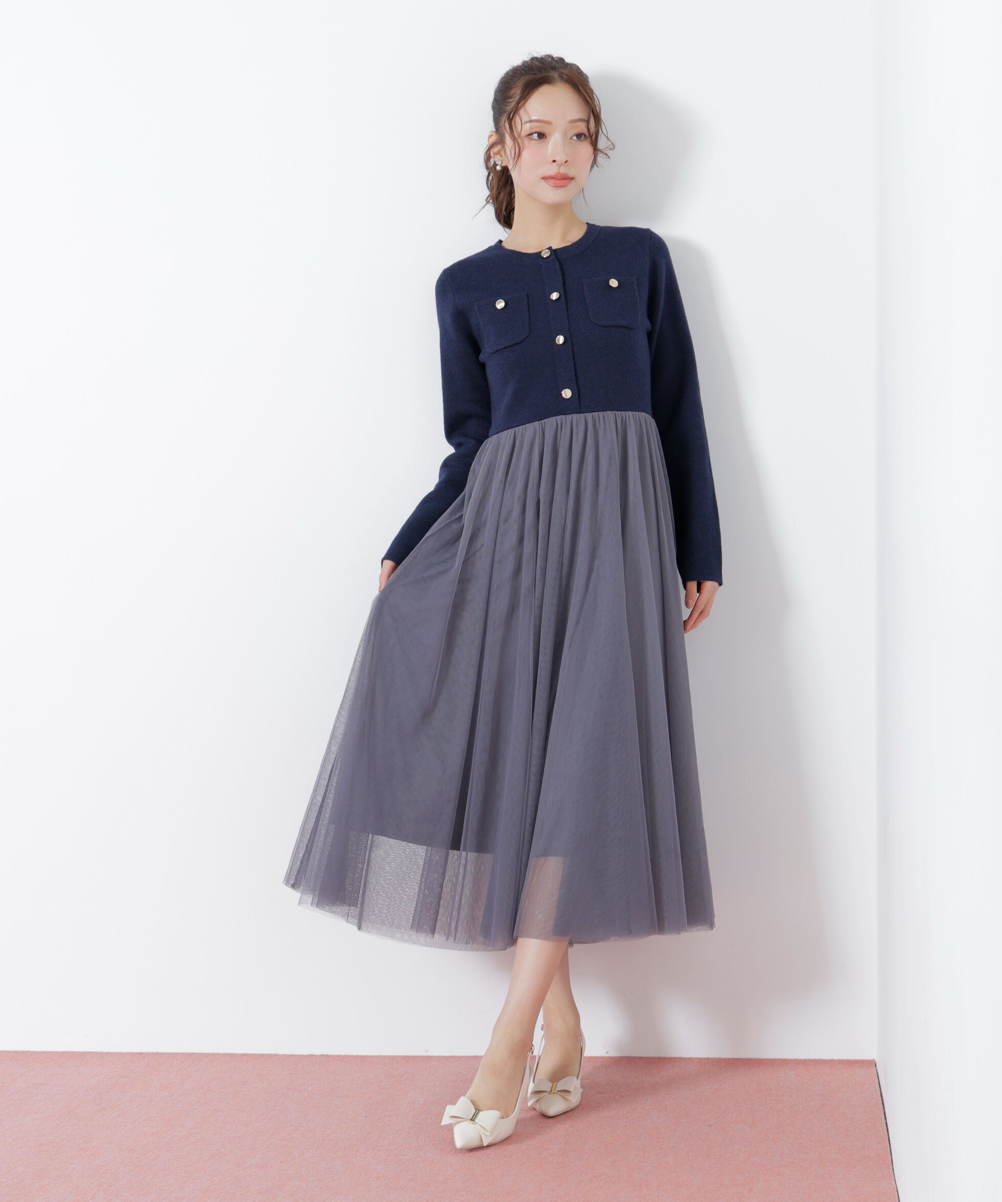  「ニットジャケットドッキングワンピース」|ワンピース|