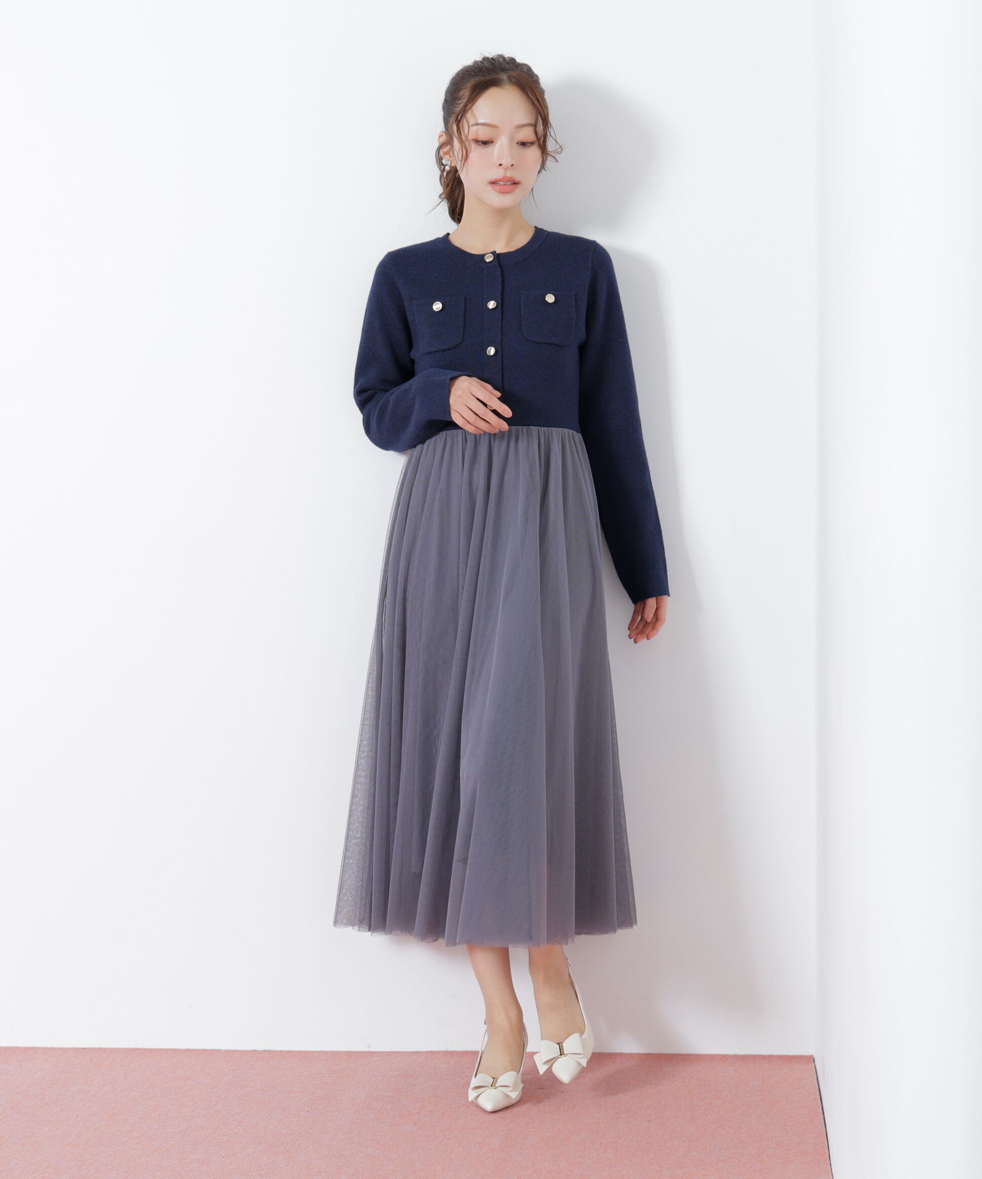  「ニットジャケットドッキングワンピース」|ワンピース|