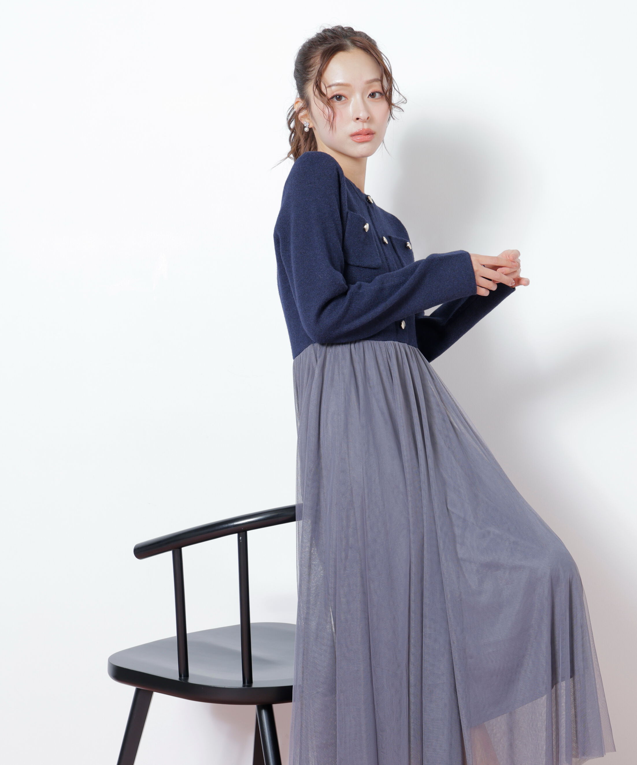  「ニットジャケットドッキングワンピース」|ワンピース|