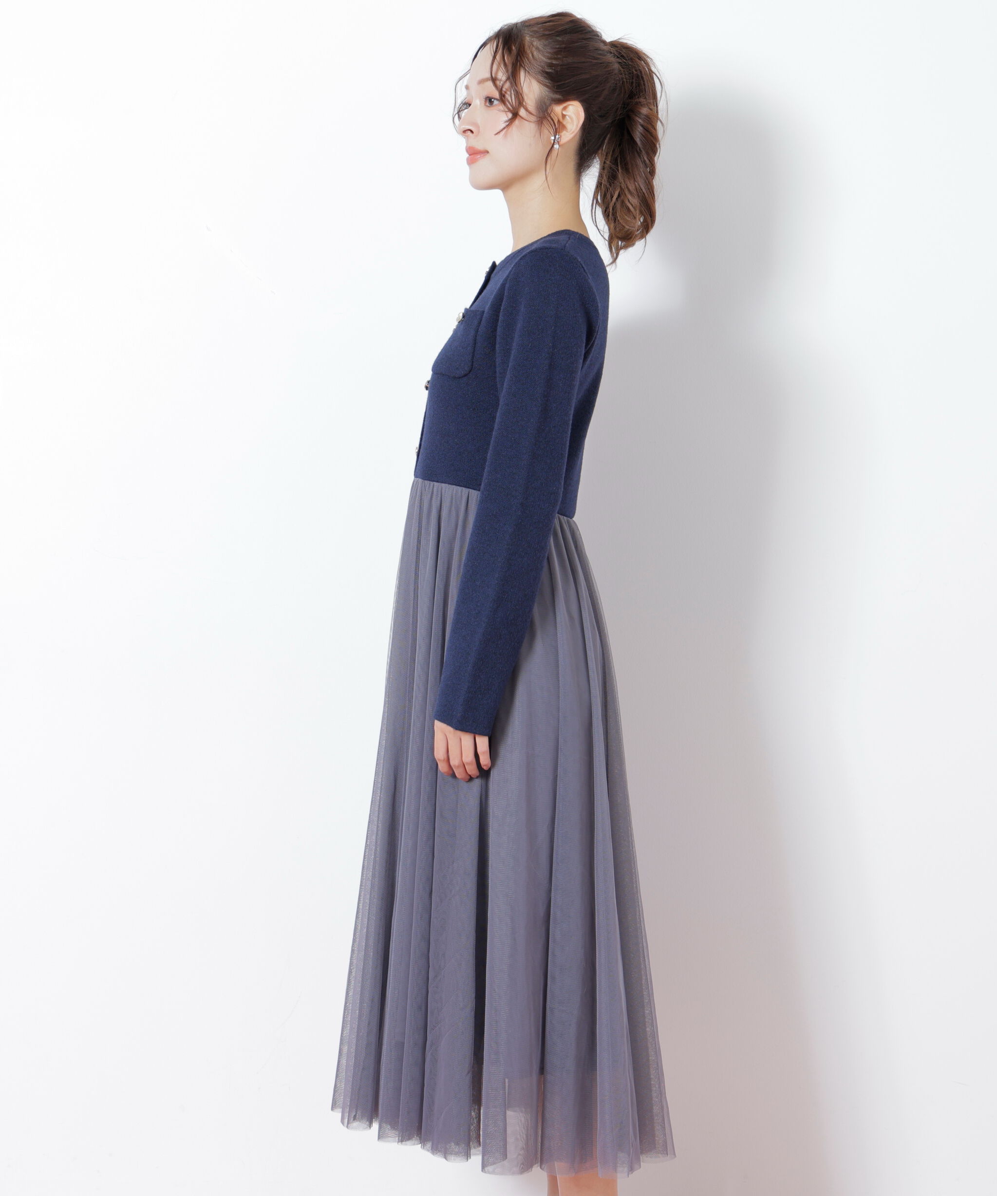  「ニットジャケットドッキングワンピース」|ワンピース|