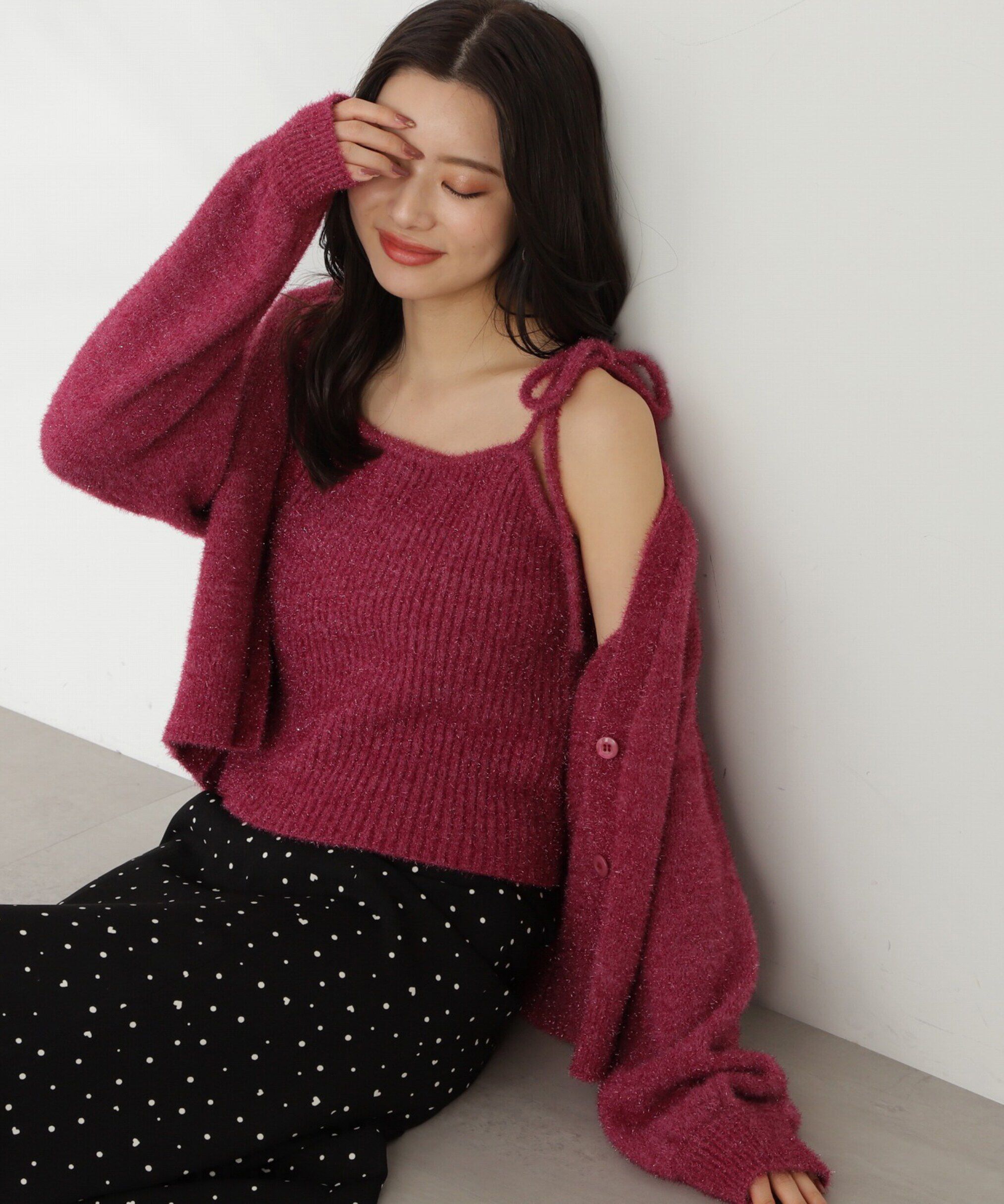 PROPORTION BODY DRESSING「シャイニーフェザーアンサンブルニット　WEB限定カラー：パープル24AW」|ニット・セーター|