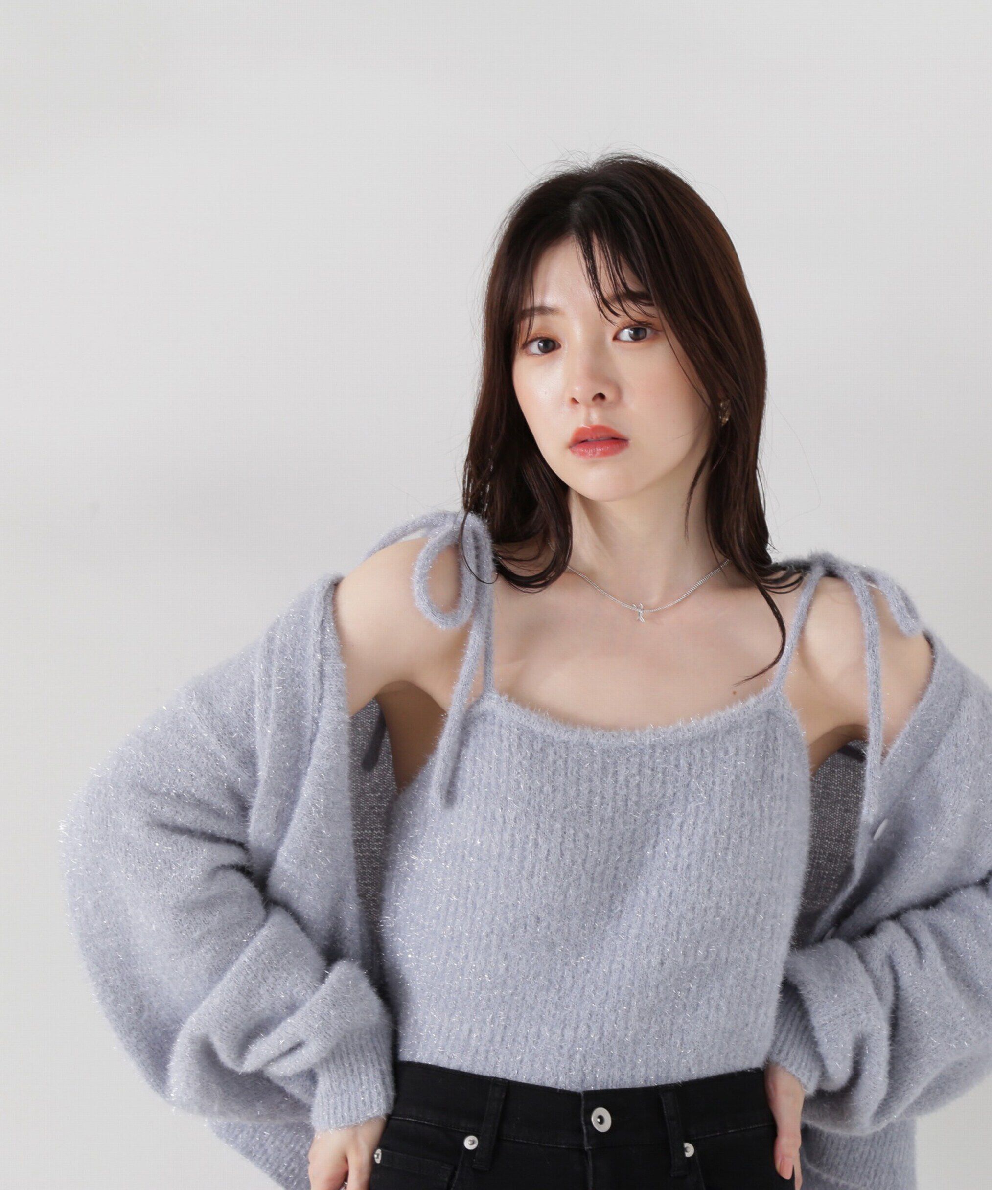 PROPORTION BODY DRESSING「シャイニーフェザーアンサンブルニット　WEB限定カラー：パープル24AW」|ニット・セーター|