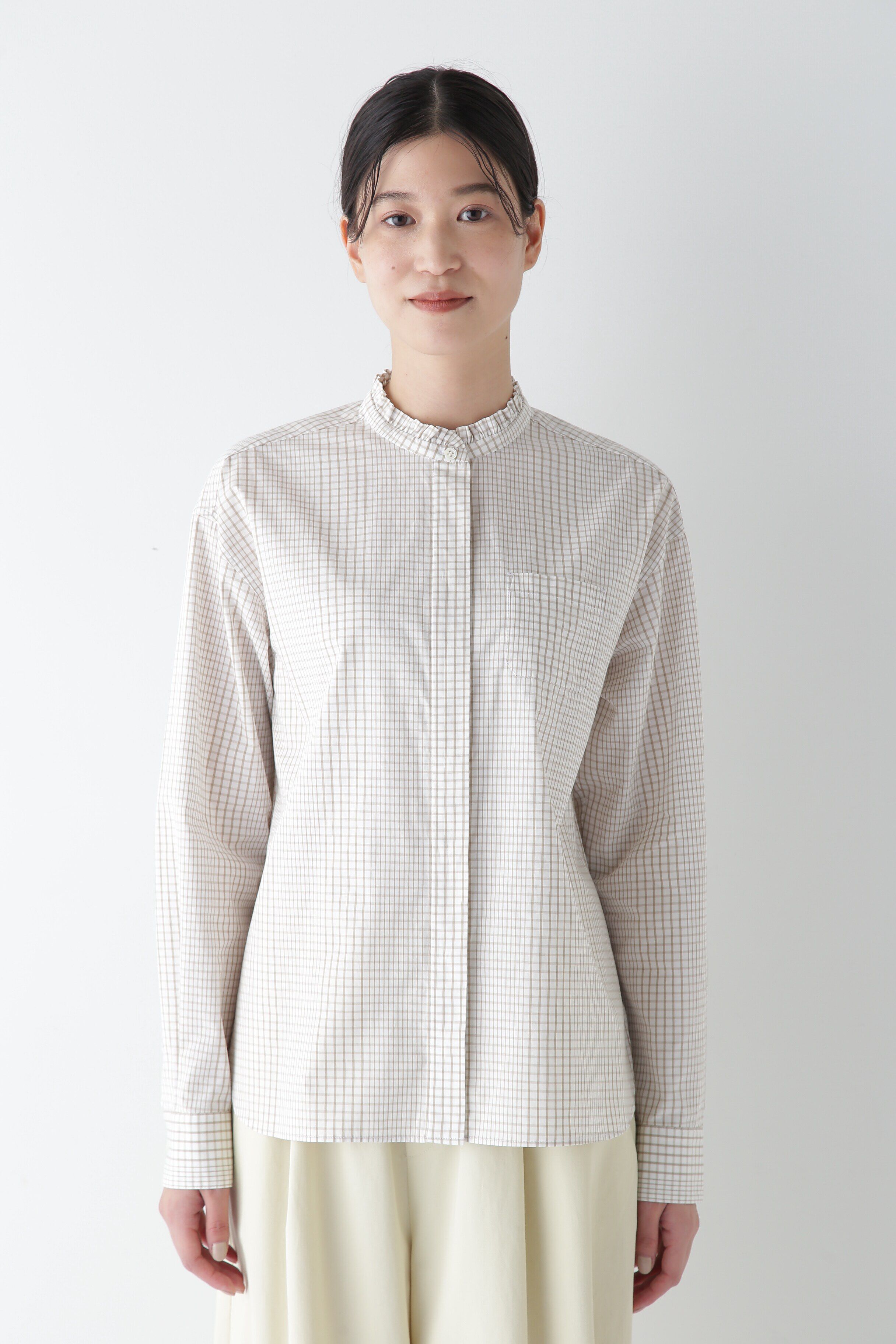  「◆スタンドフリルチェックブラウス」|シャツ・ブラウス|