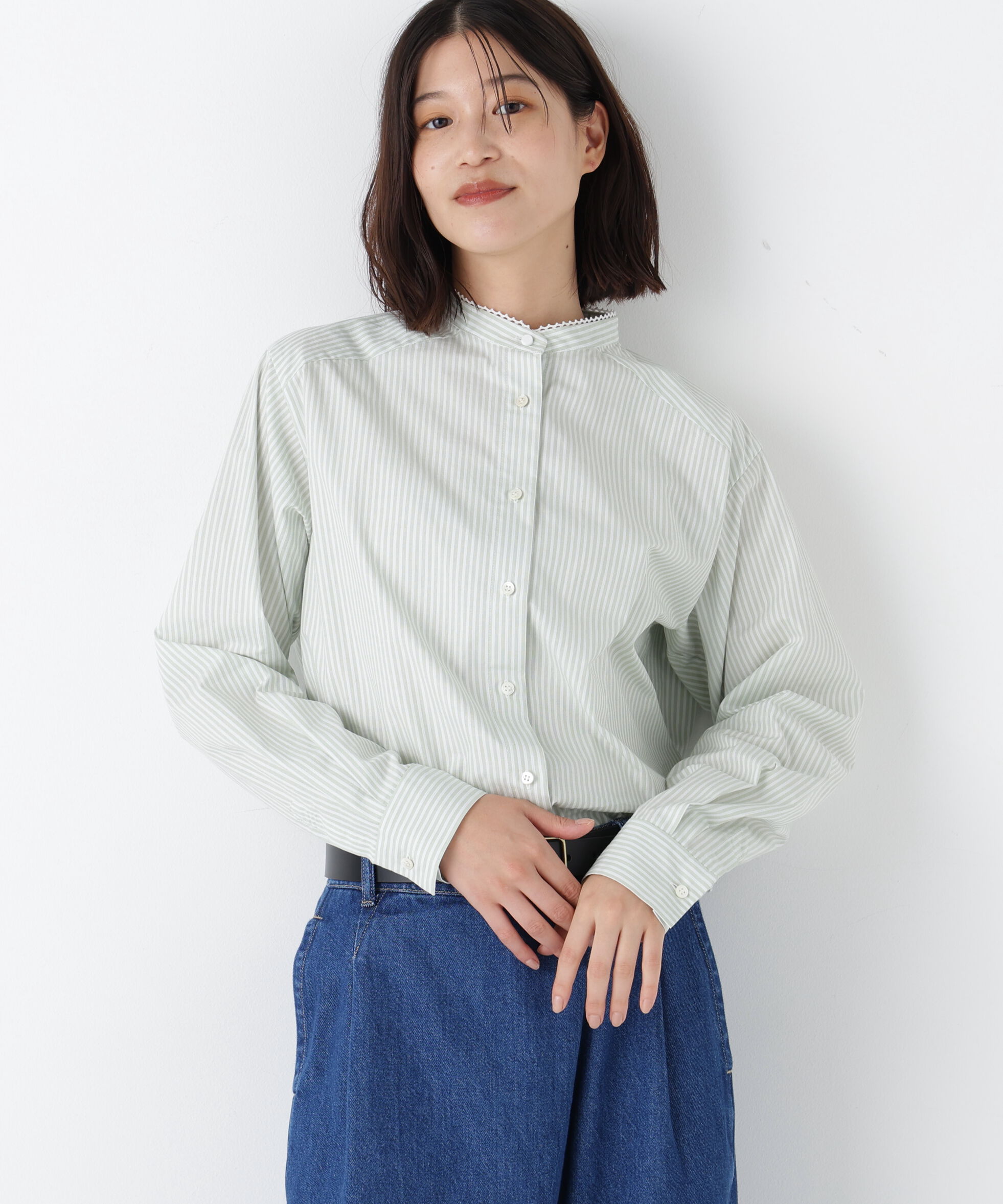  「◆ドビーストライプレースカラーブラウス」|シャツ・ブラウス|