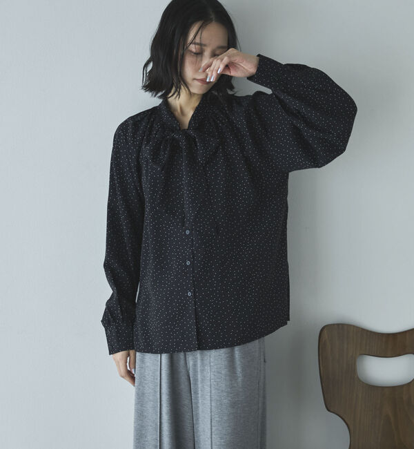 Doux archives「無地ドットボウタイブラウス」|シャツ・ブラウス|BLACK/IVORY