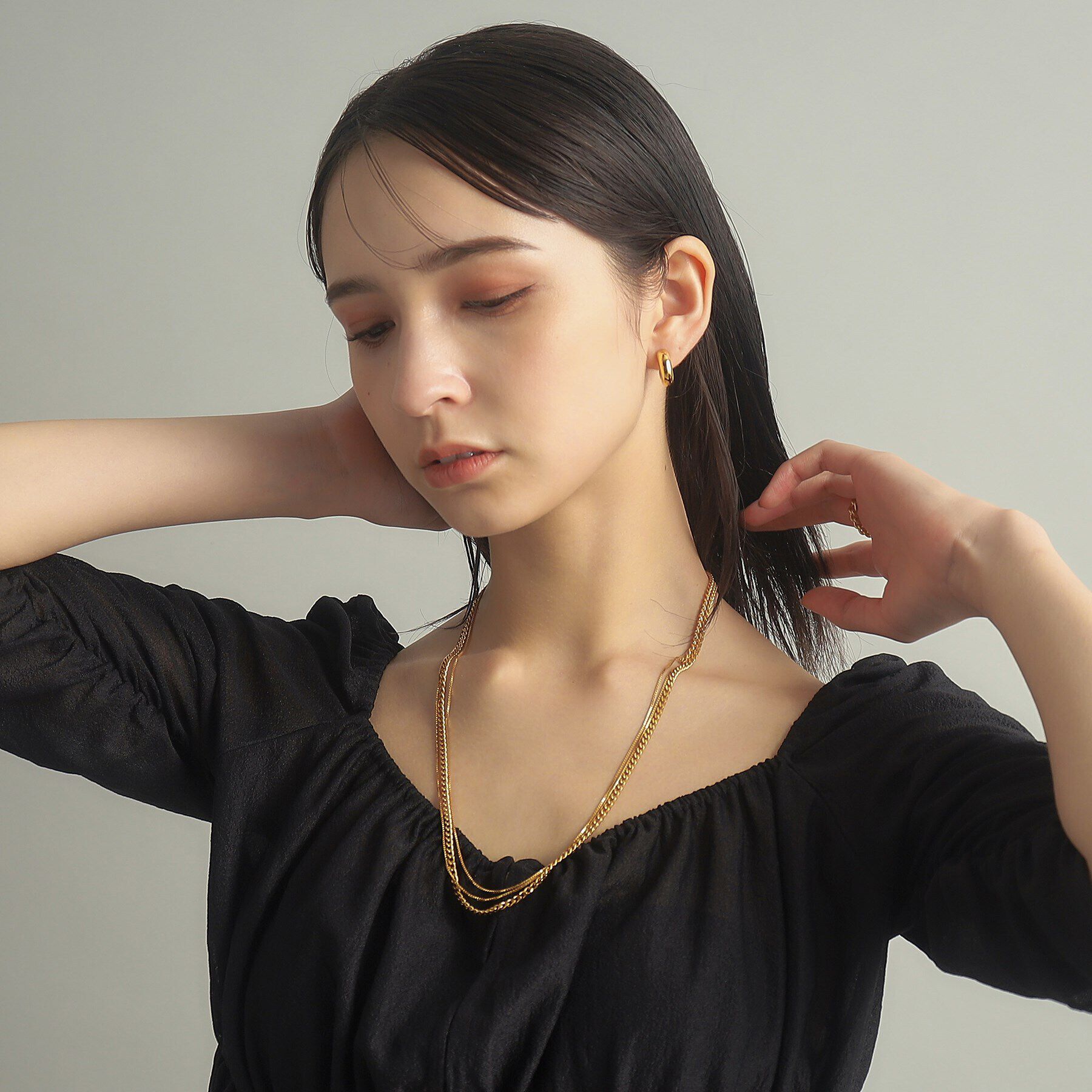 COCOSHNIK ONKITSCH「シルバー ミックスチェーン カーブ・ベネチアンネックレス GP」|ネックレス|