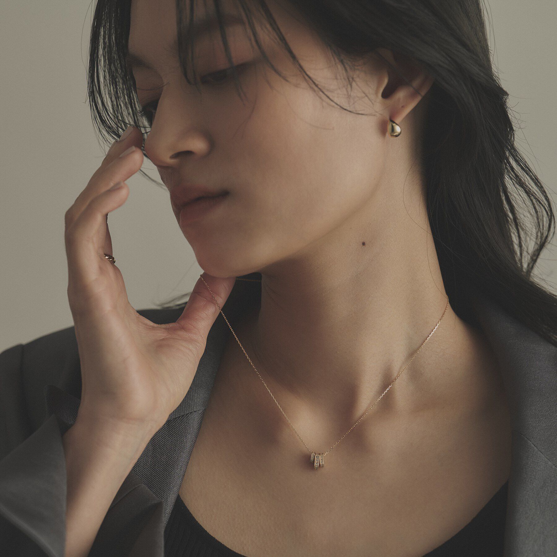 COCOSHNIK「K18ダイヤモンド ケーブルチェーンモチーフ ネックレス小」|ネックレス|