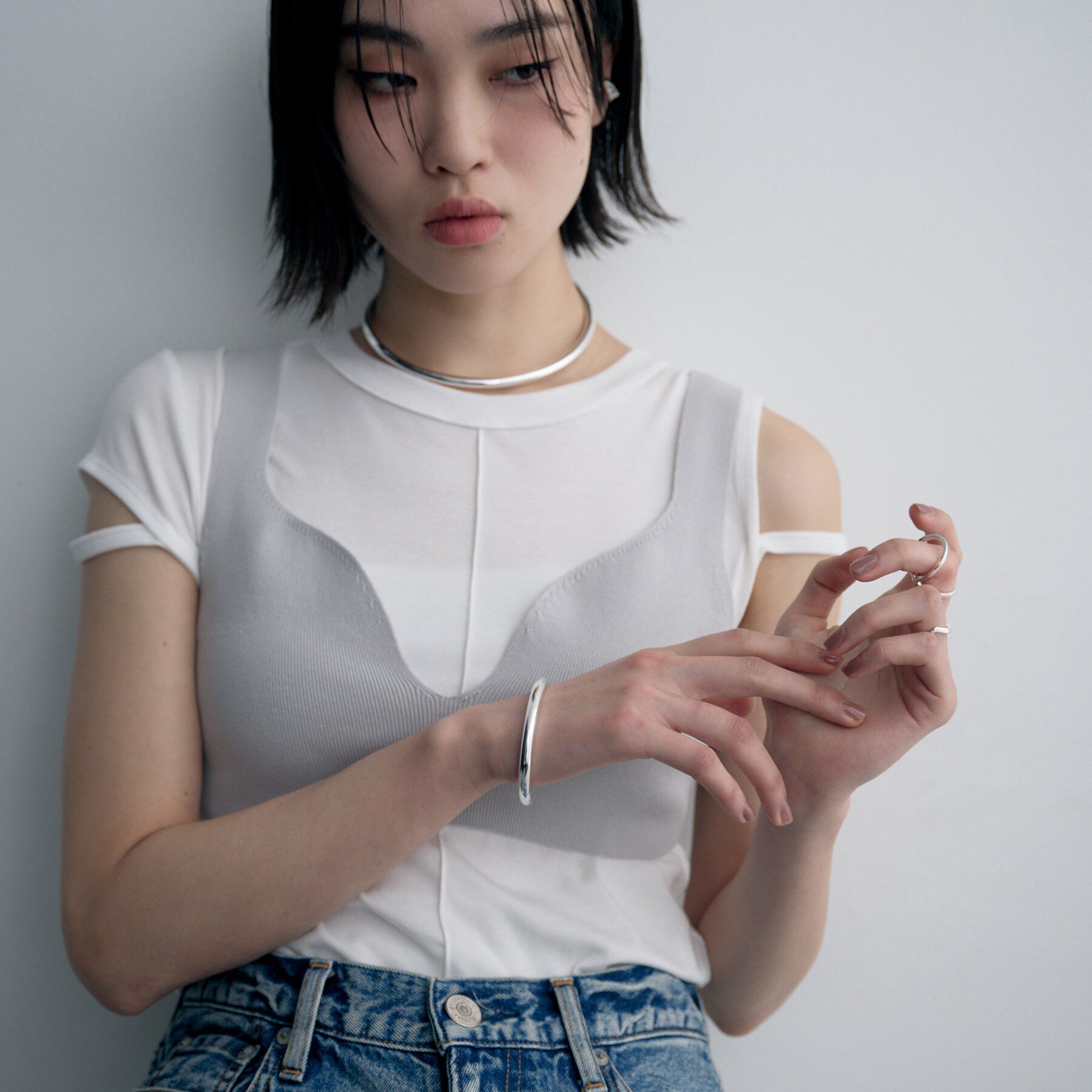 COCOSHNIK ONKITSCH「シルバー ホロウフレキシブルバングルL」|ブレスレット・バングル|