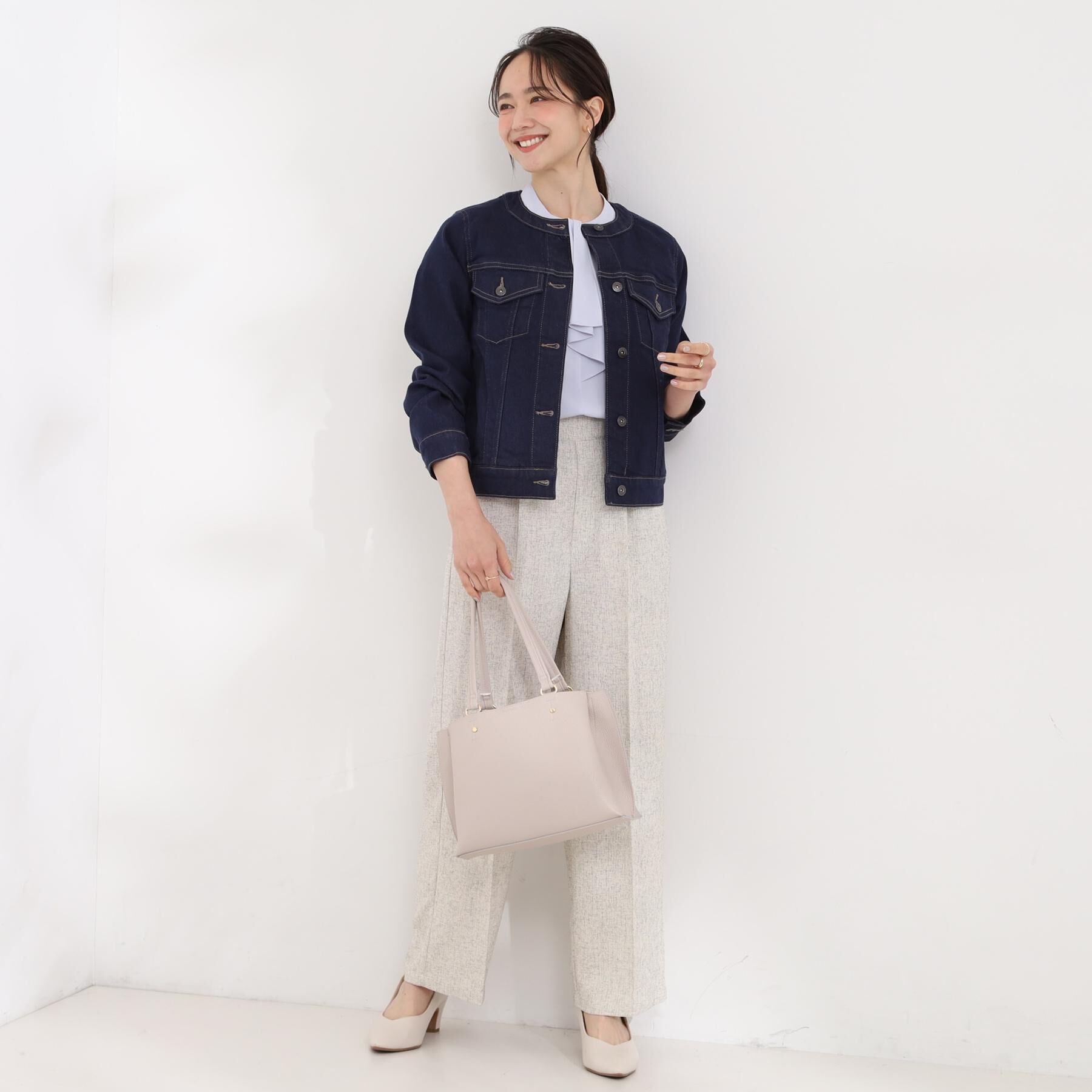 SHOO･LA･RUE「【SHOO・LA・RUE DENIM】大人のための ノーカラーデニムジャケット」|デニムジャケット|