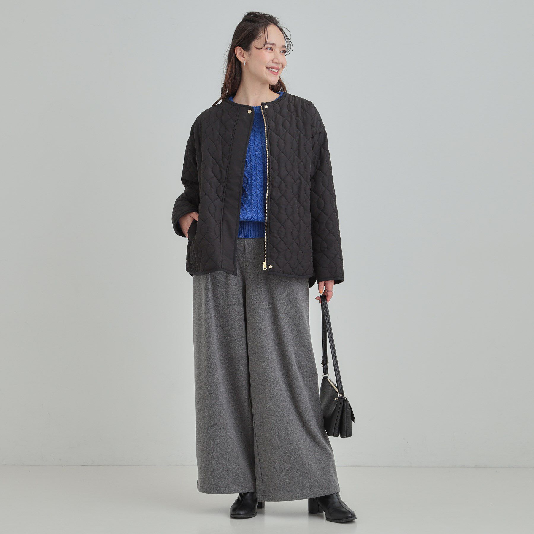 SHOO･LA･RUE「【洗濯機可/S-LL/撥水】ゴールドパーツで女性らしさをプラス 大人が着たい ノーカラーキルトジャケ」|ノーカラージャケット|