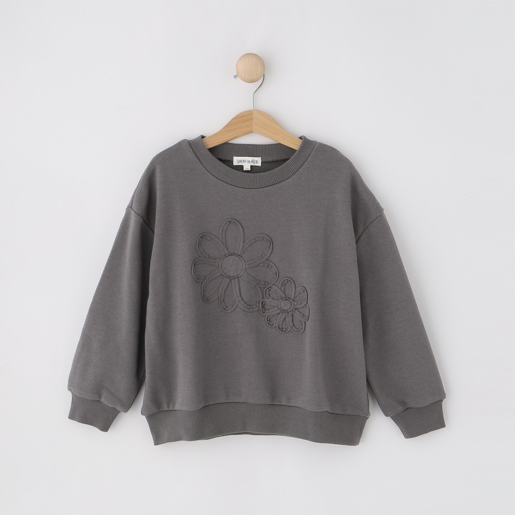 SHOO･LA･RUE「【100-150cm】フラワー刺繍スウェット」|その他|チャコールグレー(0