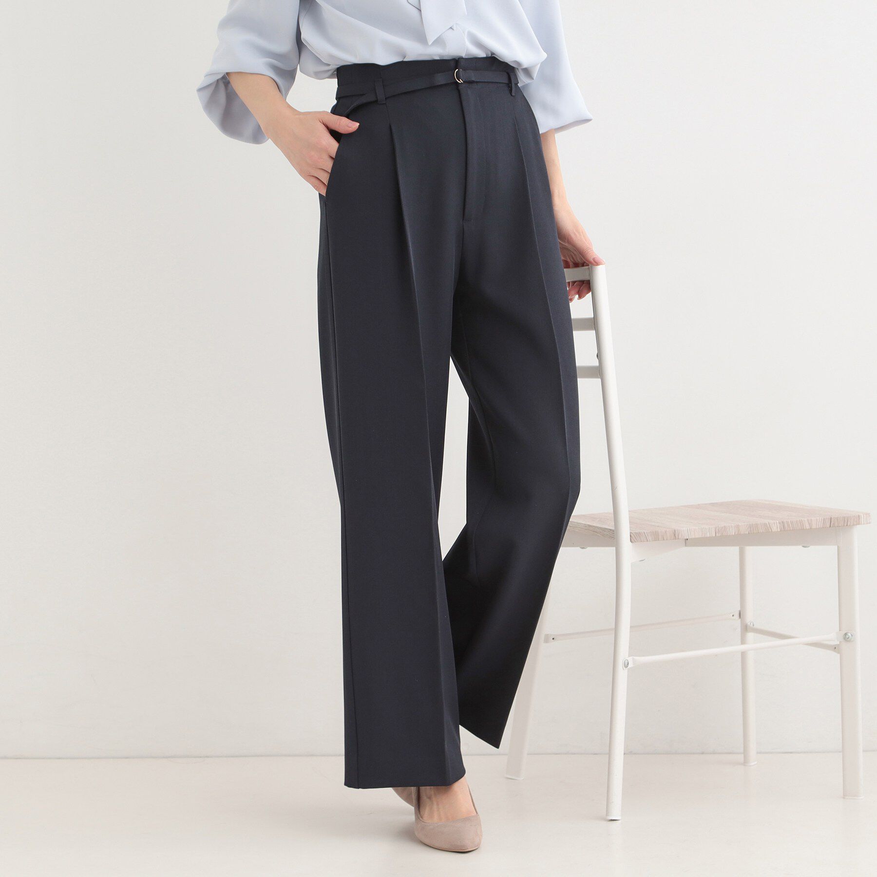 SHOO･LA･RUE「【多機能】ベルト付きワイドパンツ」|その他|ネイビー(094)