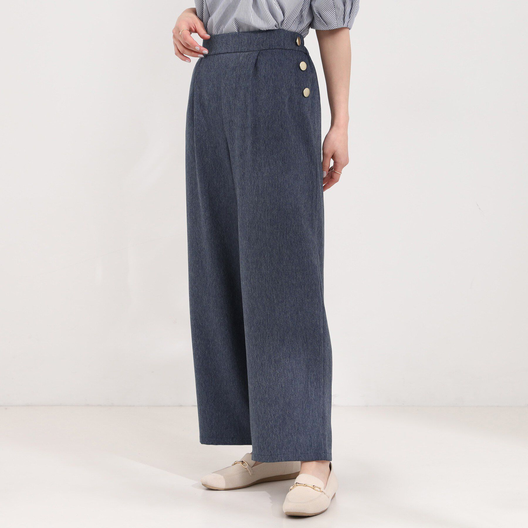 SHOO･LA･RUE「サイドボタンデニム風ワイドパンツ」|その他|