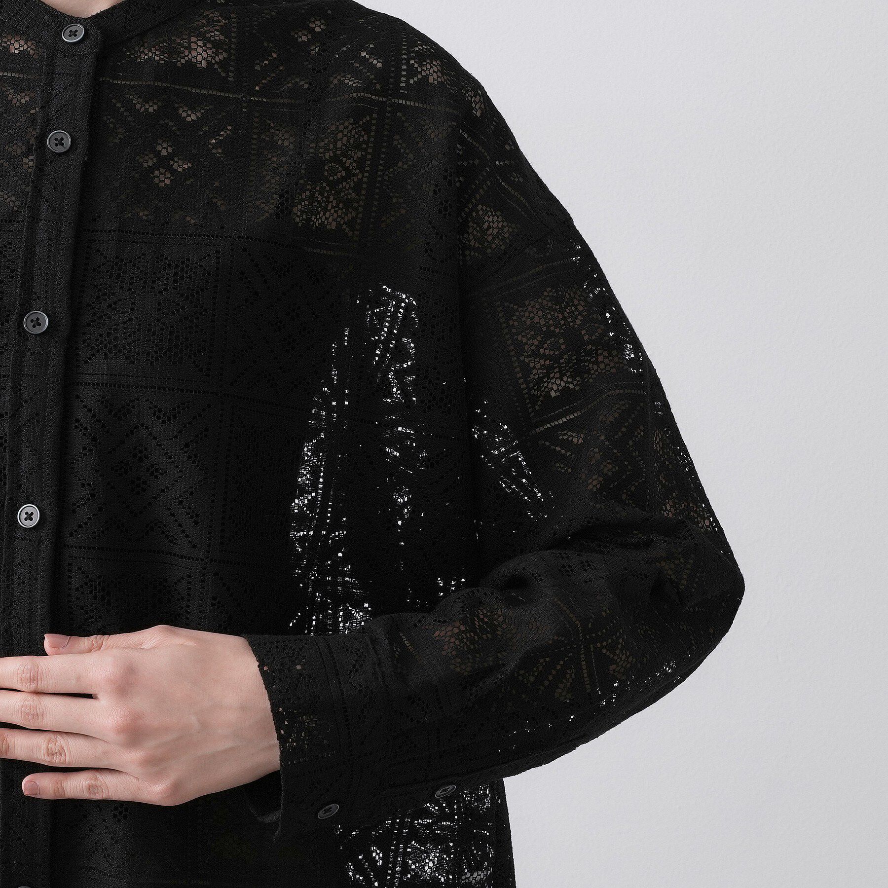 Dessin「【洗える】スクエアレースノーカラーシャツ」|シャツ・ブラウス|