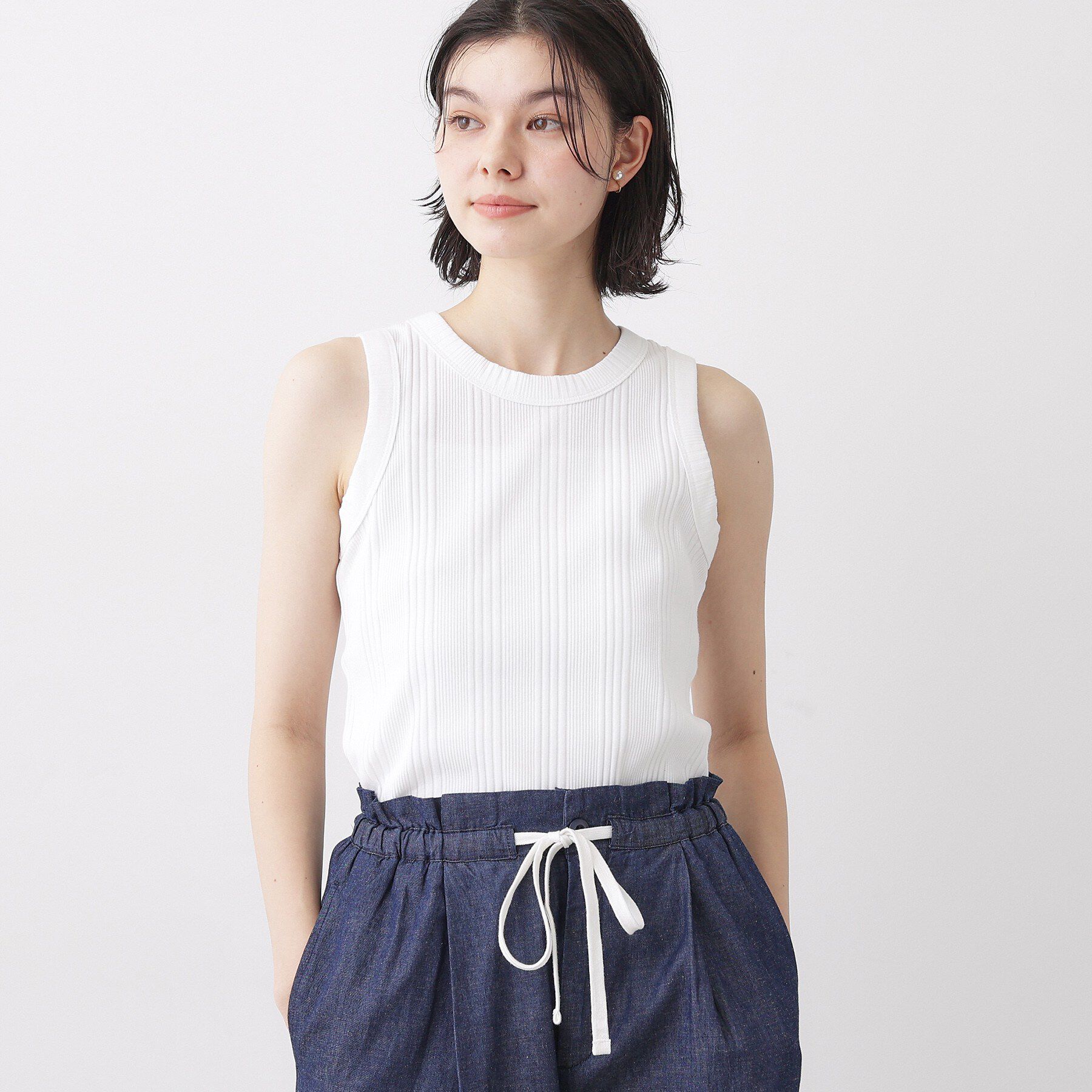 Dessin「【ユニセックス/洗える】クルーネックリブタンクトップ」|キャミソール|ホワイト(001)