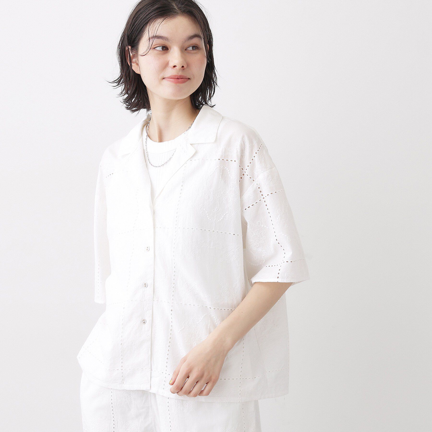 Dessin「【セットアップ可/洗える】刺繍スクエアレースシャツ」|シャツ・ブラウス|