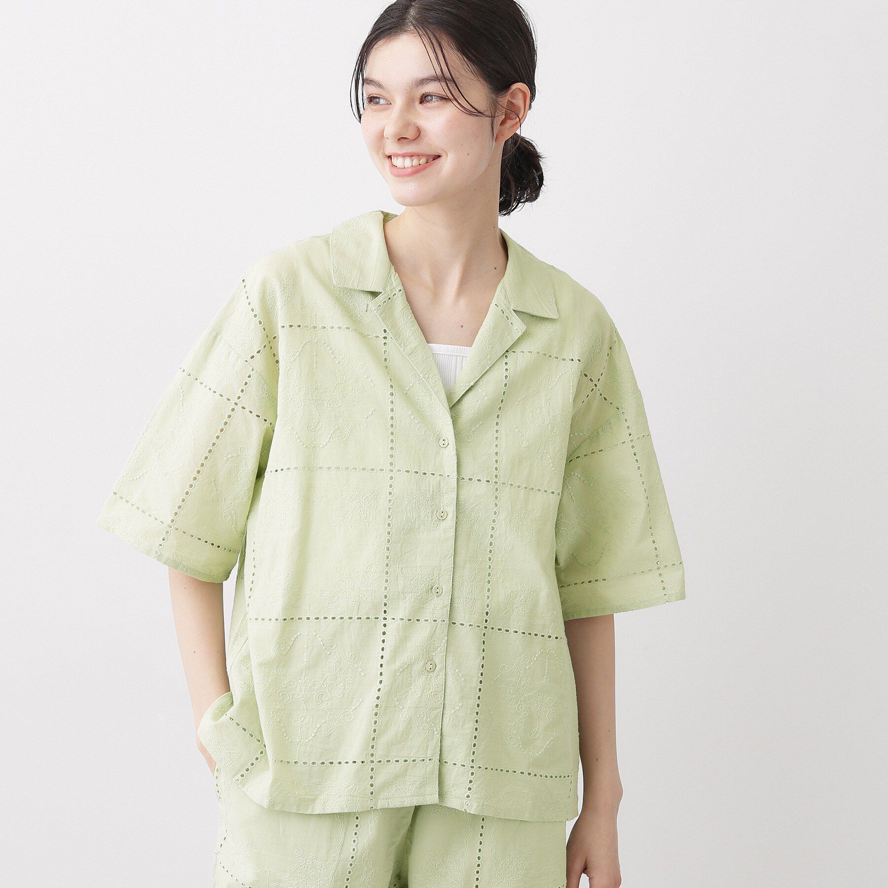 Dessin「【セットアップ可/洗える】刺繍スクエアレースシャツ」|シャツ・ブラウス|