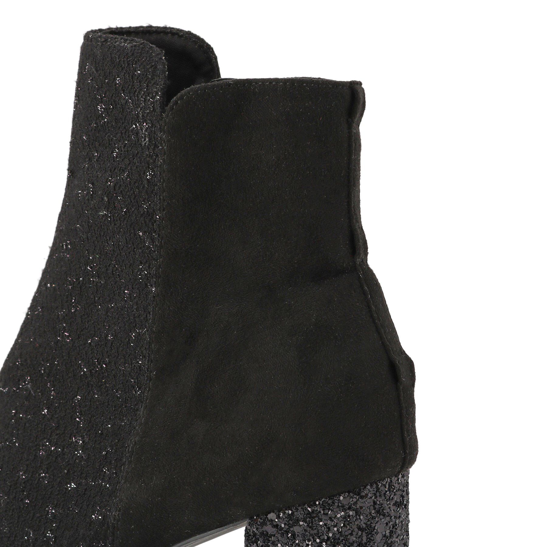 ESPERANZA「【ラク盛り/ショートブーツ】リピーター続出／脚長美脚 バックリボングリッターヒールショートブーツ」|ショートブーツ|