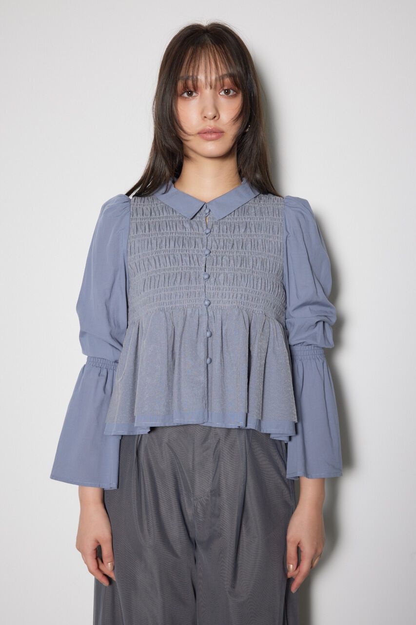 rienda「シャーリングフリルチュールブラウス」|ワンピース|