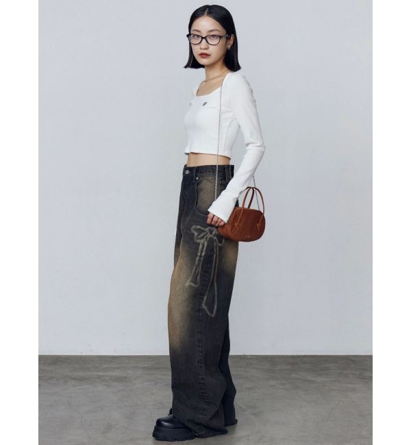 EMODA「リボングラフィックルーズジーンズ」|デニム|