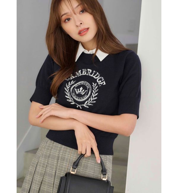 MERCURYDUO「カレッジロゴプリントニット」|ニット・セーター|ネイビー
