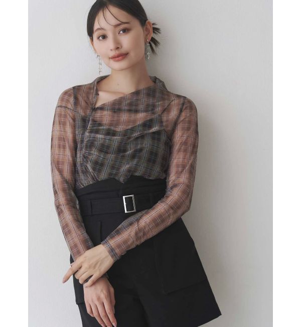 MERCURYDUO「シアーアシメドレープ2WAYトップス」|その他|ブラウン