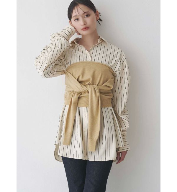 MERCURYDUO「シャーリングZIPビスチェセットシャツ」|シャツ・ブラウス|