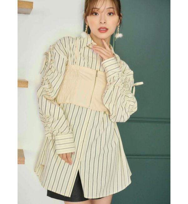 MERCURYDUO「シャーリングZIPビスチェセットシャツ」|シャツ・ブラウス|