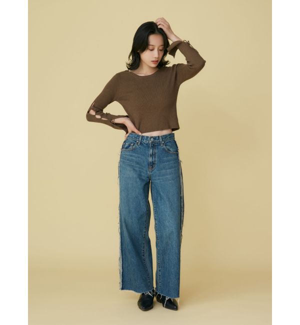 Ungrid「サイドカットオフストレートデニム」|デニム|