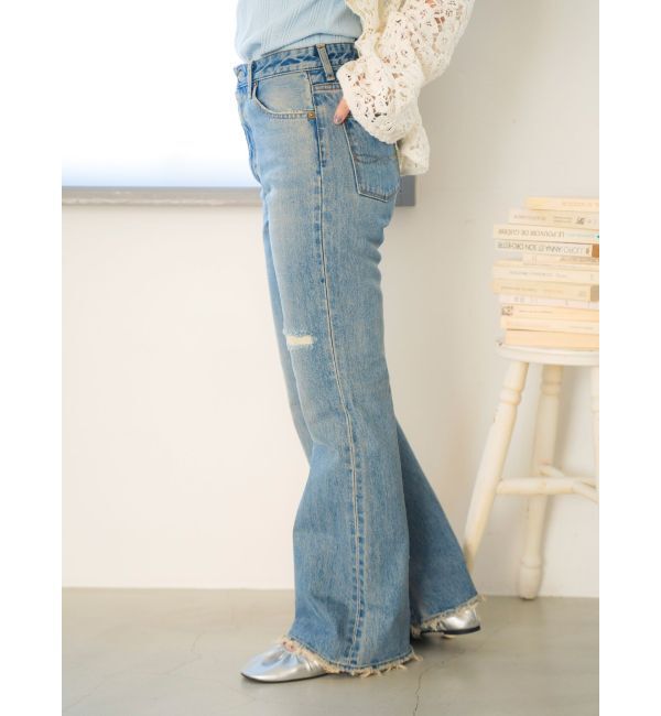 Ungrid「ダメージデザインフレアデニム」|デニム|