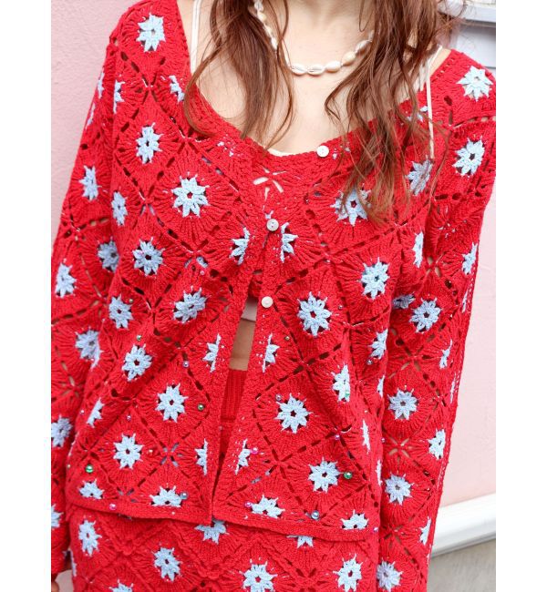 Ungrid「ビーズコンビニットカーデ」|カーディガン|