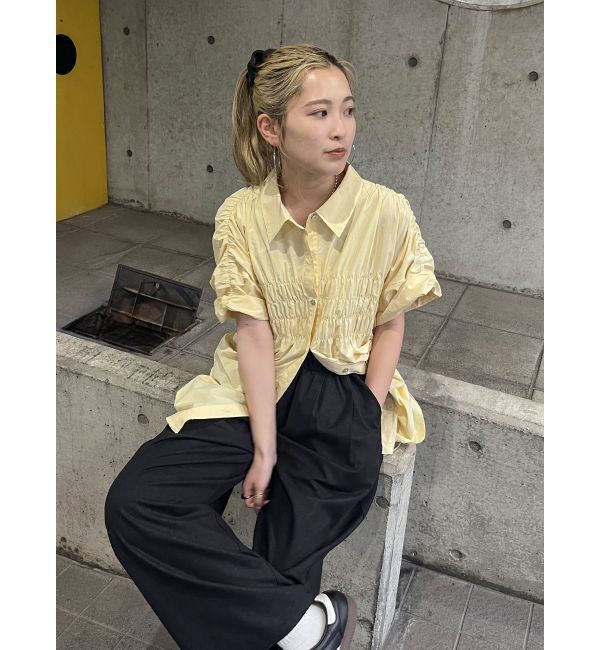 Ungrid「ハーフスリーブギャザーシャツ」|シャツ・ブラウス|イエロー