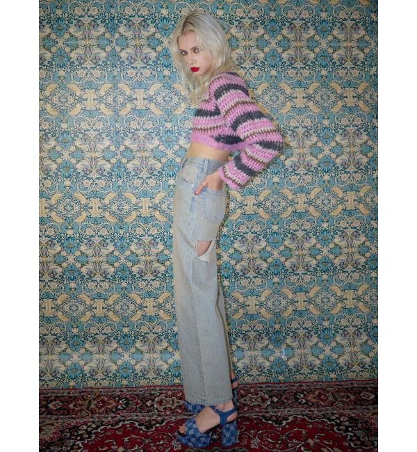 EVRIS「ボーダーメッシュショートニットトップス」|ニット・セーター|