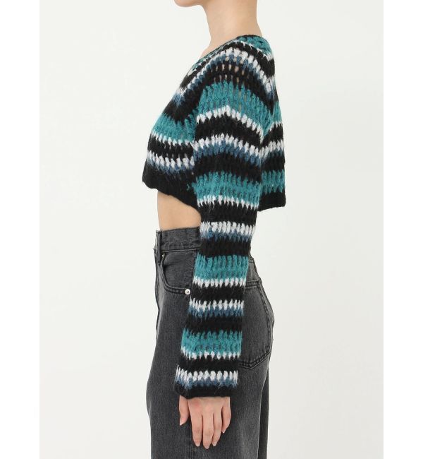 EVRIS「ボーダーメッシュショートニットトップス」|ニット・セーター|