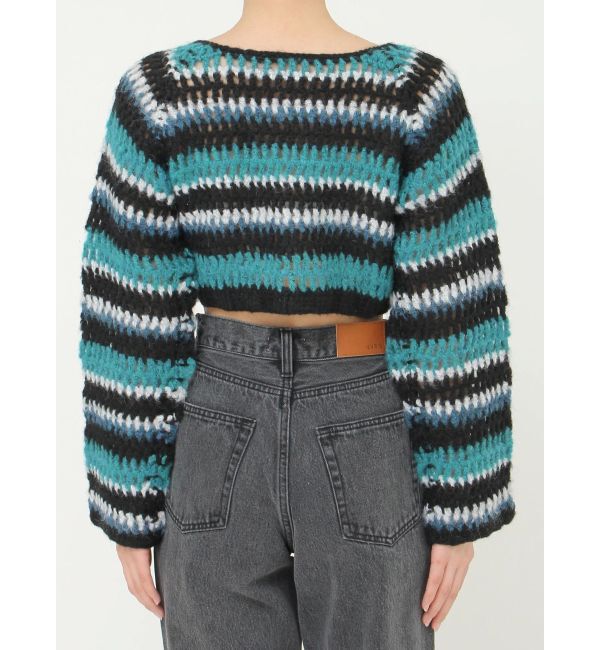 EVRIS「ボーダーメッシュショートニットトップス」|ニット・セーター|