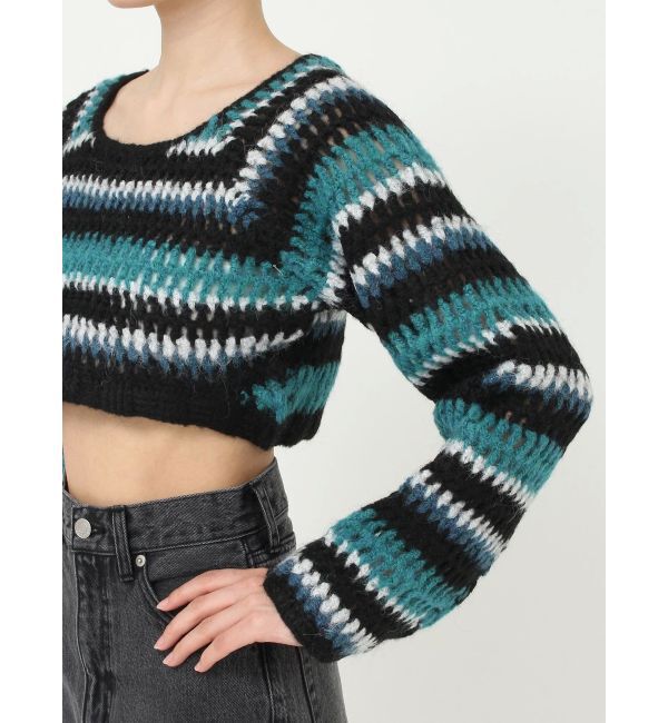 EVRIS「ボーダーメッシュショートニットトップス」|ニット・セーター|