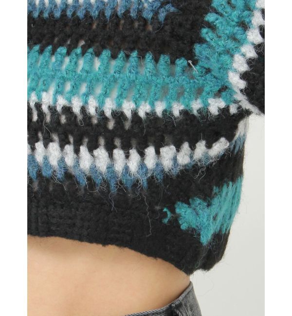 EVRIS「ボーダーメッシュショートニットトップス」|ニット・セーター|