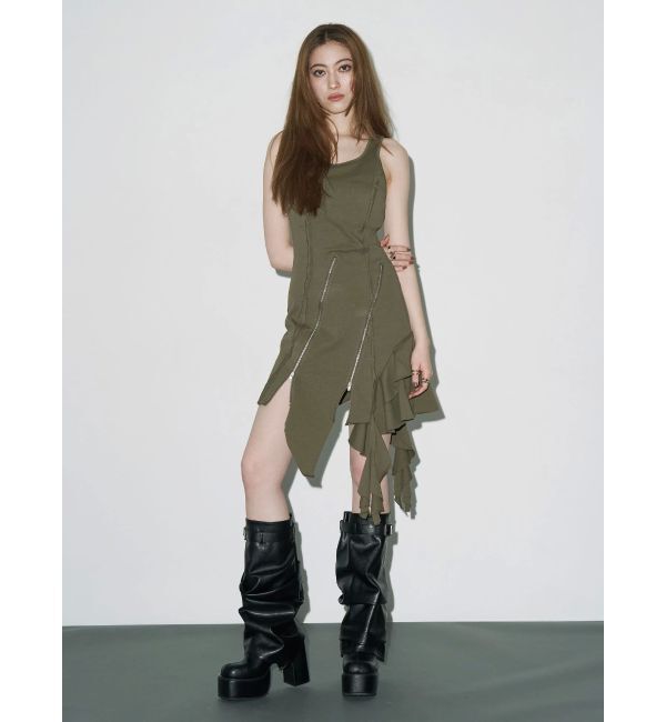 EVRIS「アシンメトリージップタンクワンピース」|ワンピース|