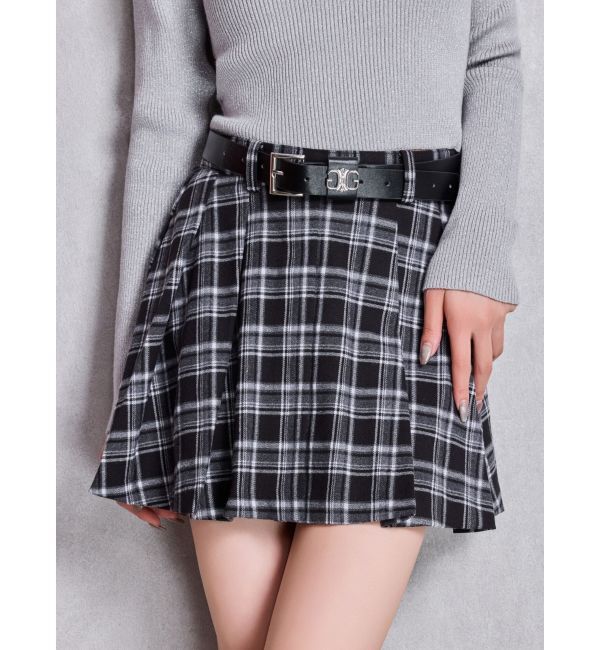 GYDA「ベルトSETチェックプリーツスカートライクショートパンツ」|スカート|