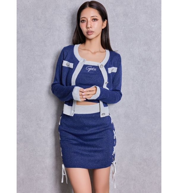 GYDA「フロントレースアップラメニットスカートライクショートパンツ」|スカート|