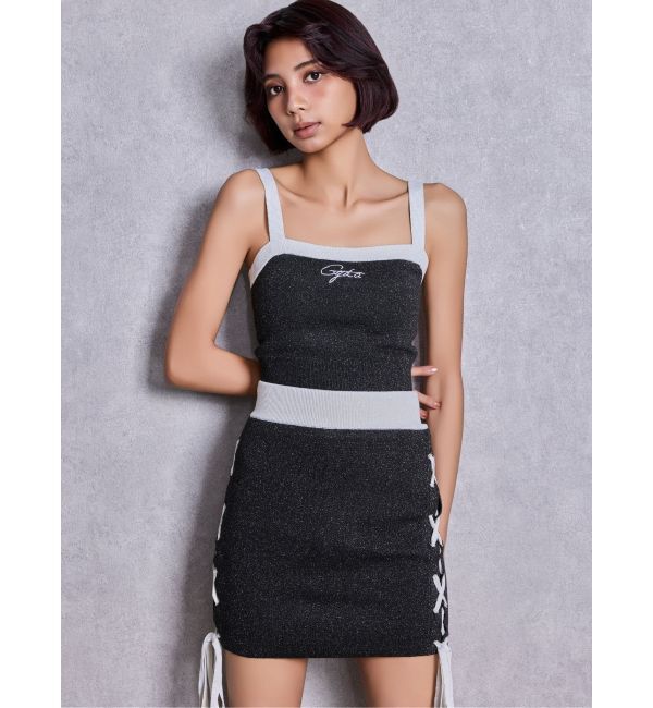 GYDA「フロントレースアップラメニットスカートライクショートパンツ」|スカート|