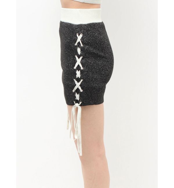 GYDA「フロントレースアップラメニットスカートライクショートパンツ」|スカート|