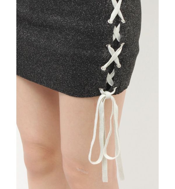 GYDA「フロントレースアップラメニットスカートライクショートパンツ」|スカート|