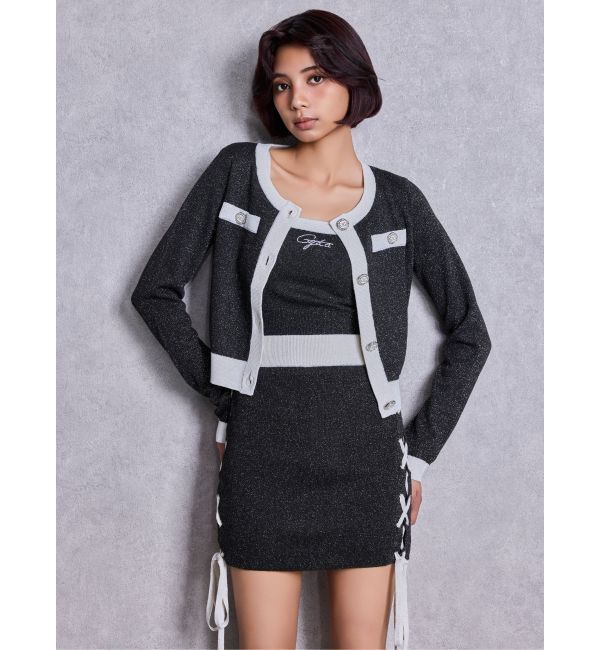 GYDA「フロントレースアップラメニットスカートライクショートパンツ」|スカート|